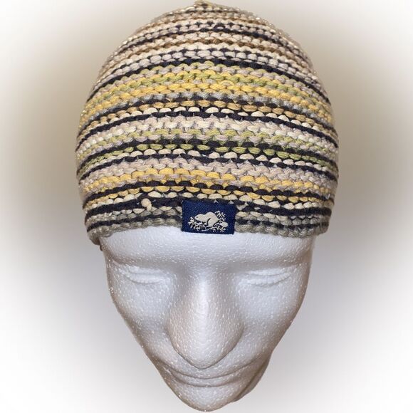 Roots Multicolor Knit Beanie Skull Cap Brown Black Yellow Green White - Picture 1 of 6